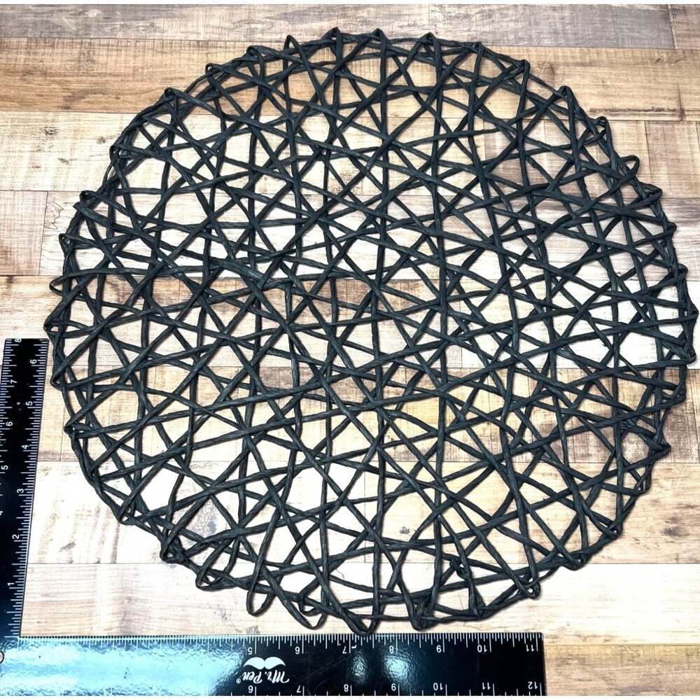 8 Handcrafted Black Woven Round Decorative Placemat Table Accent